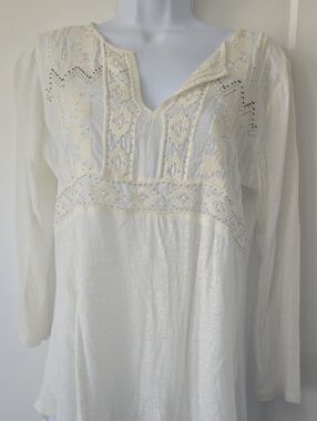 Lucky Brand Cream Embroidered Peasant Tunic